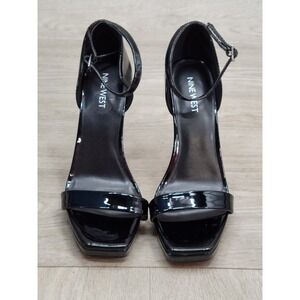 Nine West Heels Women's 7.5 Black Shiny Patent‎ Square Toe Platform Stiletto